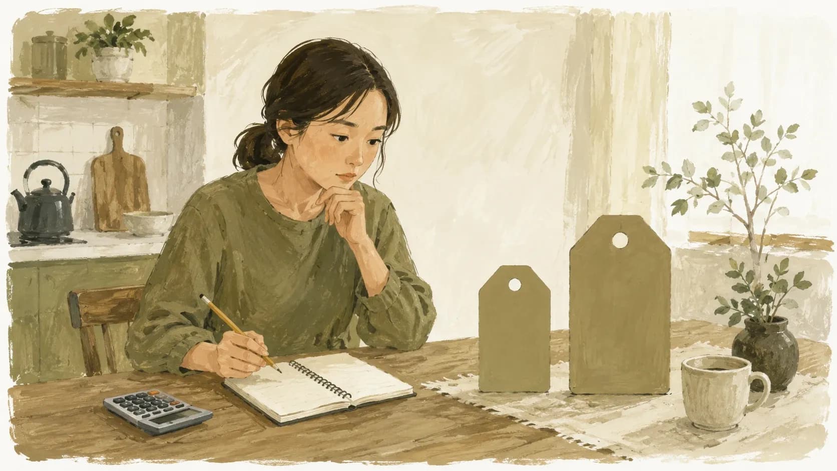家庭教師の料金を比較検討する保護者のイラスト